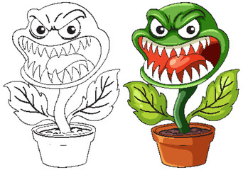 Angry Cartoon Carnivorous Plant in Flower Pot