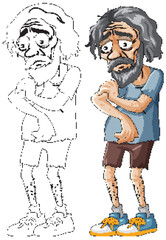 Elderly Man in Color and Outline Illustration