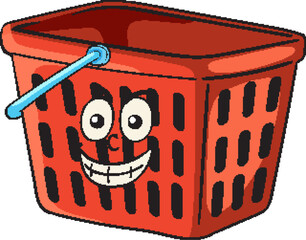 Cheerful Red Basket Cartoon Illustration