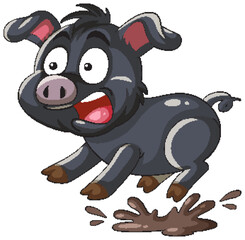 Playful Piglet Jumping Over Mud Puddle