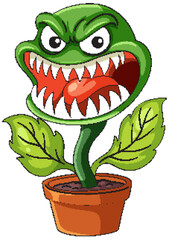 Angry Cartoon Carnivorous Plant in Flower Pot