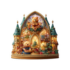 Fototapeta premium Enchanting Christmas Teddy Bear Village in Gothic Cathedral Setting