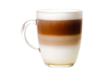 a glass of coffee with a brown and white liquid