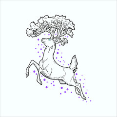 deer with horns tree drawing artwork handmade illustration