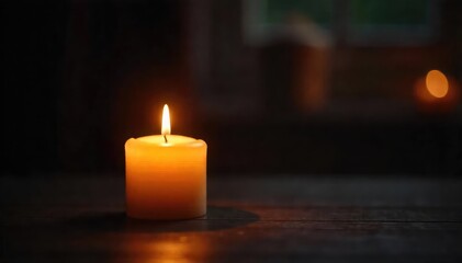 A warm, inviting scene featuring a brightly lit candle casting a soft glow against a dark background Perfect for themes of relaxation, tranquility, and home ambiance , texture, peaceful, soft light