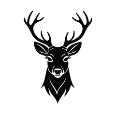Deer head silhouette with antlers in a simple design. Elegant, stylized image of a deer head in a neutral background.