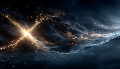 Dark blue abstract sky with bright stars and a swirling galaxy nebula