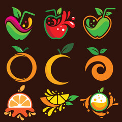 Refreshing fruit juice branding elements and icons