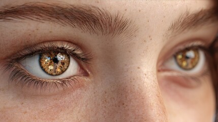 Fototapeta premium Golden Gaze: A close-up shot showcases a pair of mesmerizing eyes with a golden hue. The intricate details of the iris and surrounding skin tell a story of both beauty and introspection.
