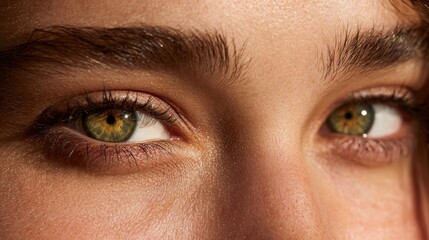 Fototapeta premium Captivating Gaze: A close-up shot reveals a stunning pair of emerald-green eyes, their captivating allure drawing the viewer into a moment of intense connection and introspection.