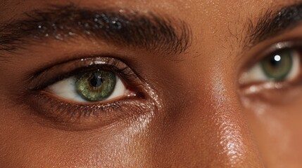 Fototapeta premium Glimpse into Soul: Close-up shot of a person's eyes, with intricate detail that highlights the depth and color. The eyes convey an array of emotions.