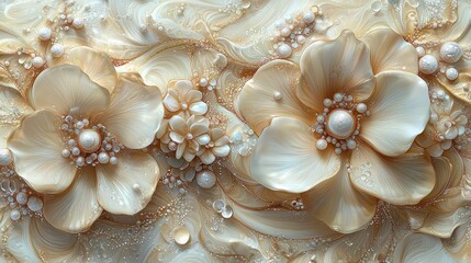 Elegant Pearl and Flower Artwork: A 3D Resin Masterpiece