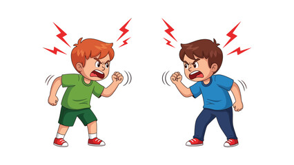 Childhood Conflict Illustrating Anger and Dispute Resolution in Young Boys