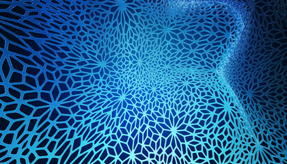 Abstract blue patterned design resembling a web or net structure with geometric shapes. © Ilie