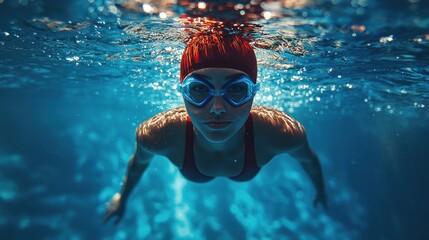 Naklejka premium Underwater Serenity: A Swimmer's Graceful Dive