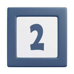 3D Number 2 Icon with Front Perspective View