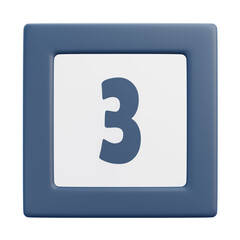 3D Number 3 Icon with Front Perspective View
