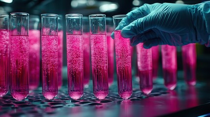 Pink Liquid in Test Tubes: A Close-Up View of Scientific Research