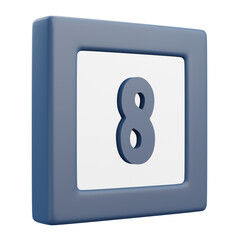 3D Number 8 Icon with Left Angle Perspective