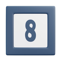 3D Number 8 Icon with Front Perspective View