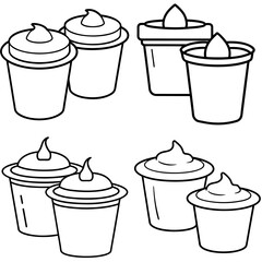 Yogurt Pots Book Icon – Outline Vector Illustration of Yogurt Containers and Recipe Book