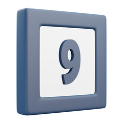 3D Number 9 Icon with Left Angle Perspective