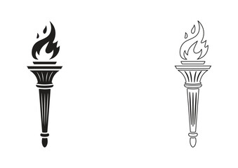 Torch icon silhouette and lineart. Candle torch icon