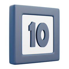 3D Number 10 Icon with Left Angle Perspective