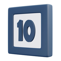 Blue 3D Number 10 Icon Button on White Background