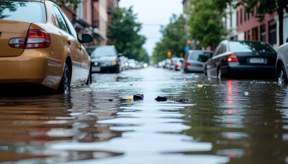 City Street Flooded After Heavy Rainfall