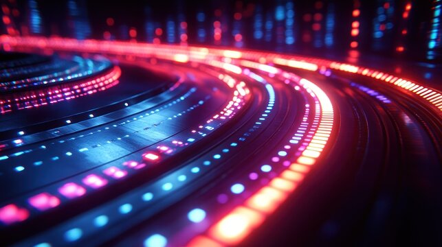 Futuristic, glowing, circular, technology display