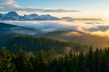 Obraz premium Mountains Above the Clouds Golden Sunrise in the Alpine Wilderness