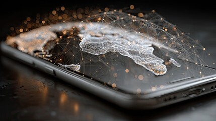 Smartphone with global network overlay, communication technology, worldwide connection, digital internet app