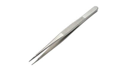 Professional Stainless Steel Precision Tweezers for Medical Laboratory or Beauty Use Isolated on Transparent Background