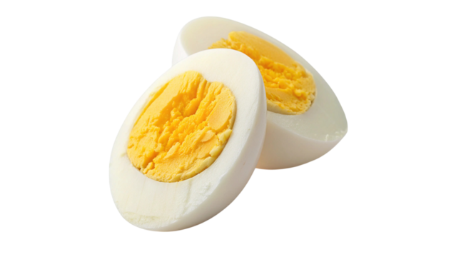 Sliced Hard Boiled Egg Halves Isolated on Transparent Background