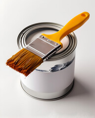 Paintbrush resting on paint can ready for use