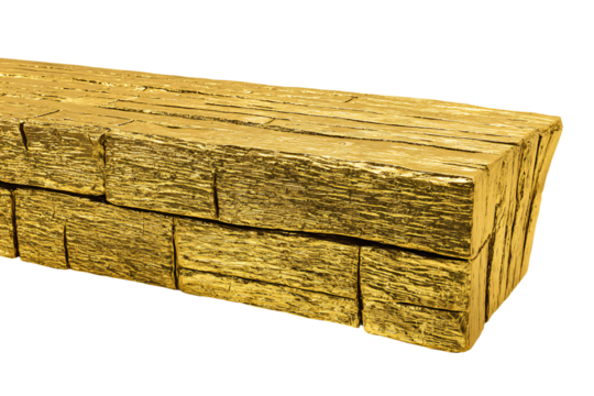 a gold piece of wood is shown on a white background