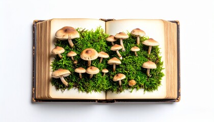 Open Book with Moss and Mushrooms