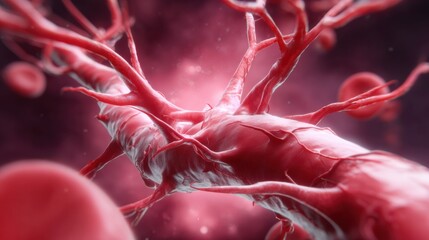 cerebral stroke design. Microscopic view of red blood cells and blood vessels.