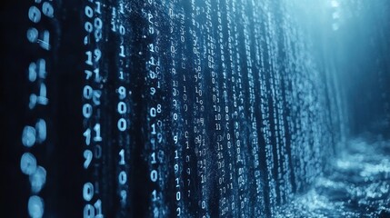 Abstract Digital Waterfall: A mesmerizing cascade of binary code, evoking a sense of technological depth and mystery.