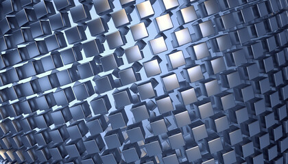 Fototapeta premium Abstract geometric pattern of reflective cubes creating a dynamic 3D illusion.