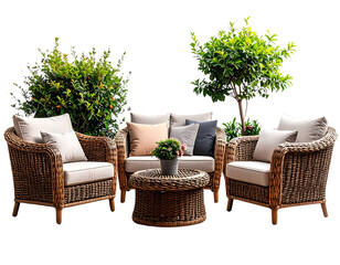 Outdoor wicker patio furniture set, 3 pieces, transparent background