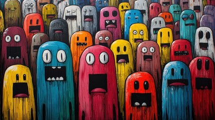 Vibrant Colorful Crowd of Cartoon Monsters