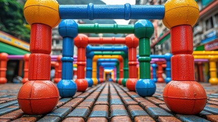 Colorful Playground Obstacle Course in City Alley