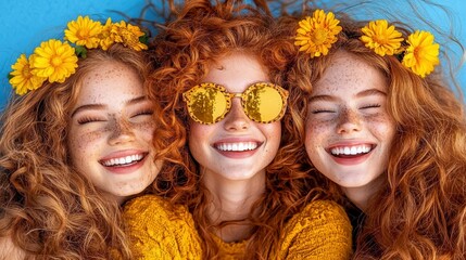 Obraz premium Three Redhead Women with Flower Crowns Smiling