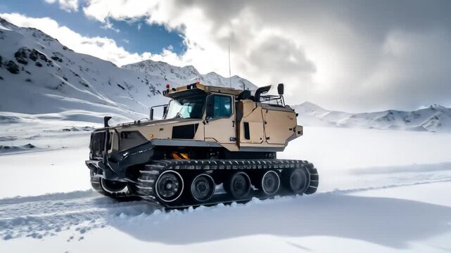 Snow-Covered Mountain Pass:  Tracked Vehicle Adventure