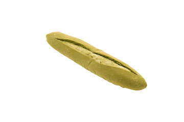a hot dog bun with a green topping