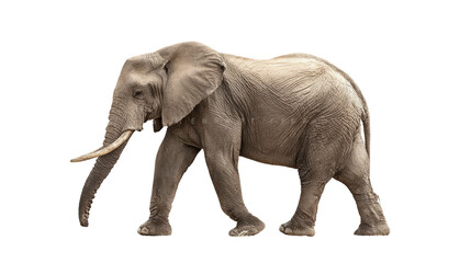 Fototapeta premium African Elephant in the Wild: A majestic African elephant walking through the savannah, isolated on a Transparent background, PNG file.