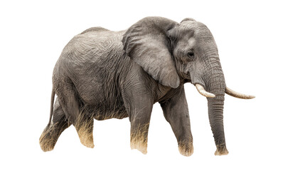 Obraz premium African Elephant in the Wild: A majestic African elephant walking through the savannah, isolated on a Transparent background, PNG file.