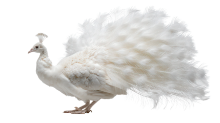 Albino Peacock : An albino peacock displaying its striking feathers, isolated on a Transparent background, PNG file.